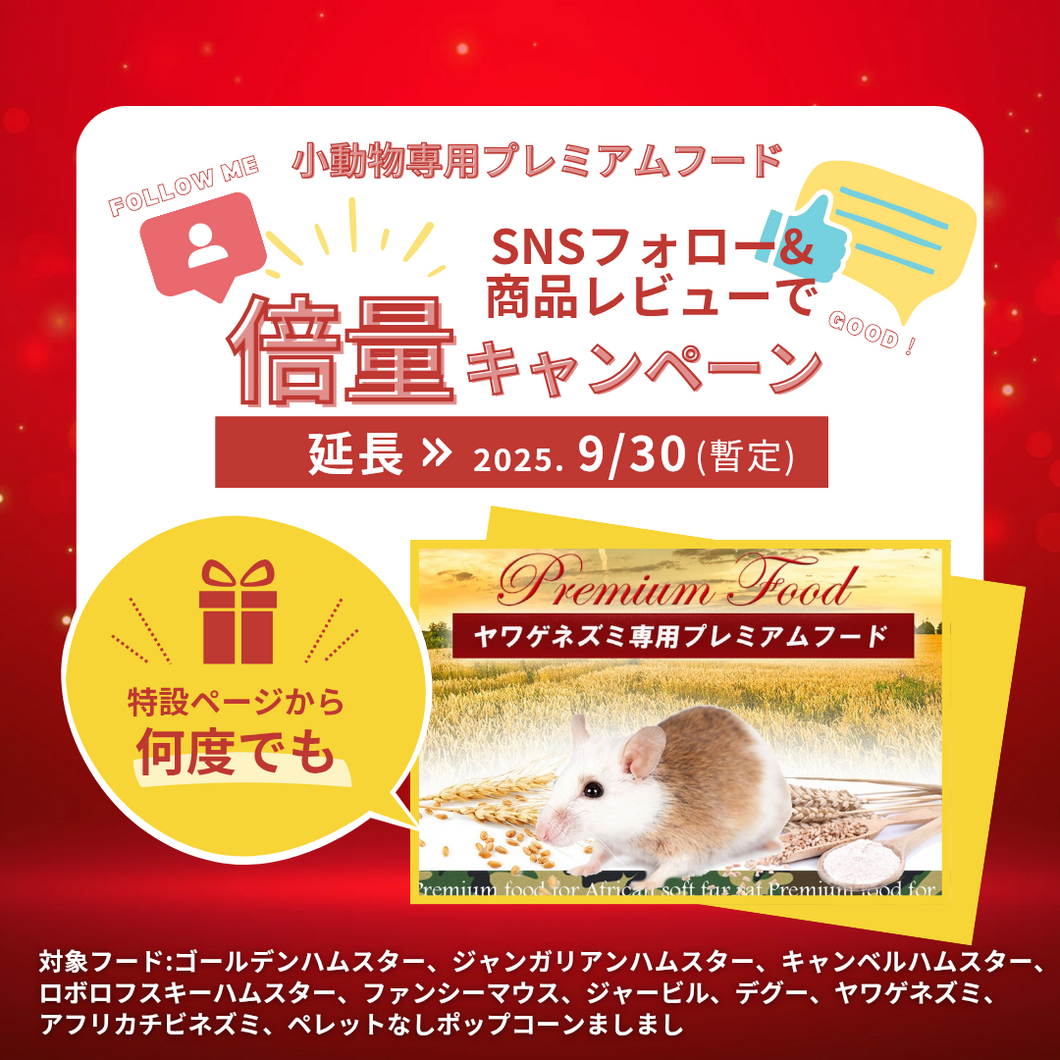 SNS倍量キャンペーン<ヤワゲネズミ専用プレミアムフード>